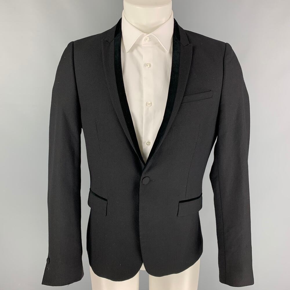 THE KOOPLES Size 38 Black Woven Wool Tuxedo Sport Coat